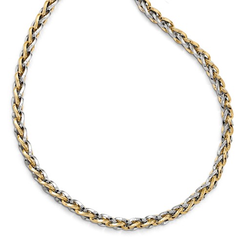 14k Two-Tone Gold Polished Fancy Woven Link Necklace 18in