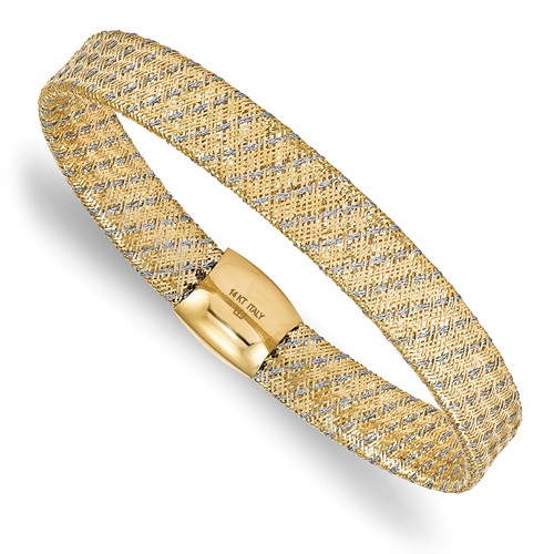 14k Two-tone Gold Italian Stretch Bangle Bracelet 7.5in