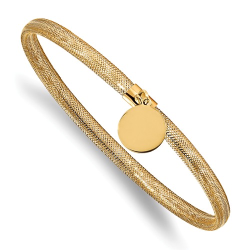 14k Yellow Gold Stretch Mesh Bracelet With Dangle Disc Charm