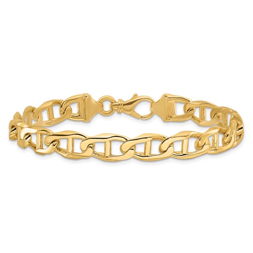 14k Yellow Gold Men's 8in Hand Polished Fancy Anchor Link Bracelet 9mm 