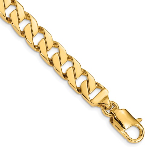 14k Yellow Gold Men's 8in Hand Polished Flat Curb Link Bracelet 8.5mm Wide