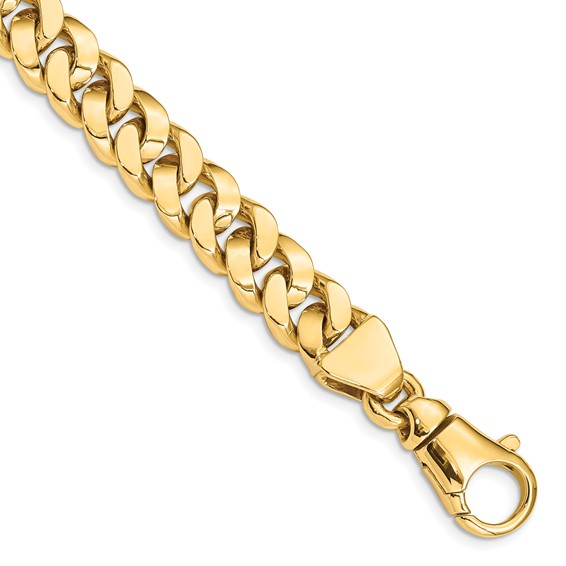14k Yellow Gold 8.5in Men's Hand Polished Curb Link Bracelet 10mm