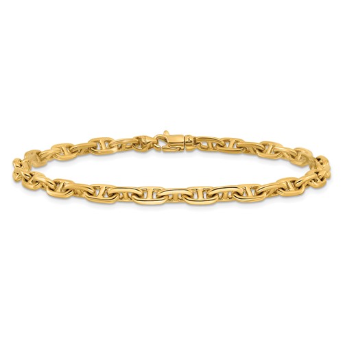 14k Yellow Gold Men's 8.5in Hand Polished Staggered Anchor Link Bracelet 5mm
