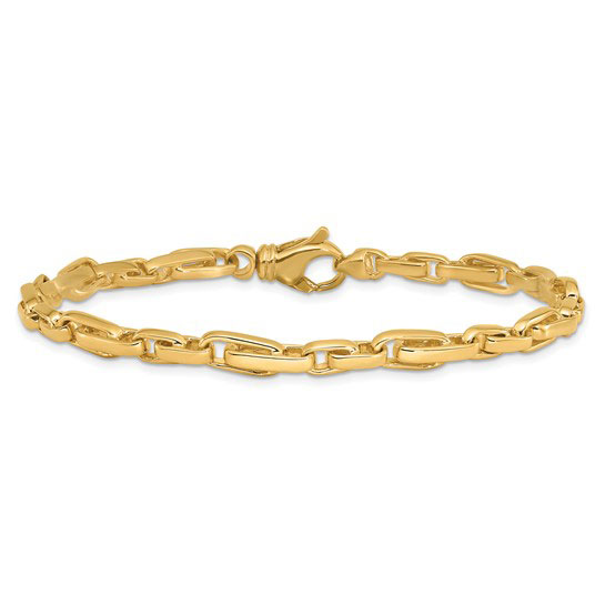 14k Yellow Gold Men's Long Rounded Link Bracelet 8.5in