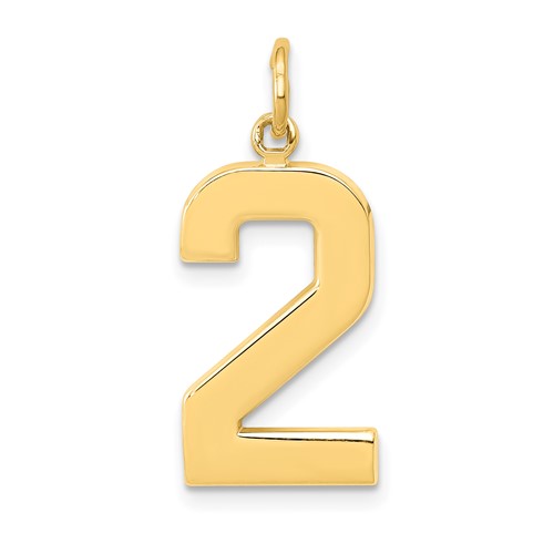 14k Yellow Gold Number 2 Pendant with Polished Finish 3/4in
