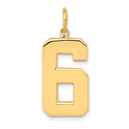 14k Yellow Gold Number 6 Pendant with Polished Finish 3/4in