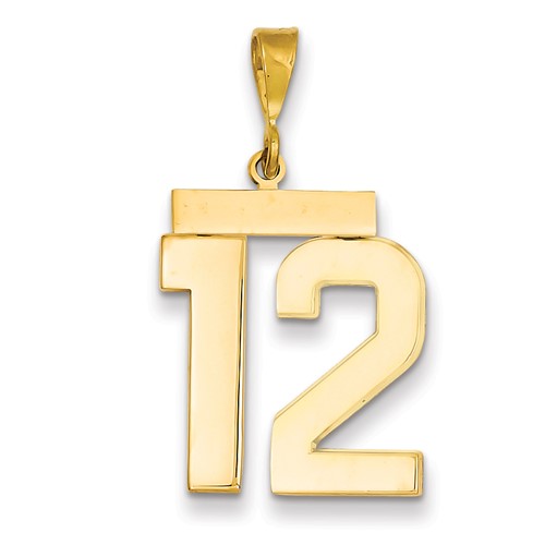 14k Yellow Gold Number 12 Pendant with Polished Finish 3/4in