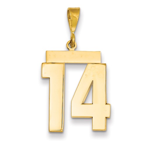 14k Yellow Gold Number 14 Pendant with Polished Finish 3/4in
