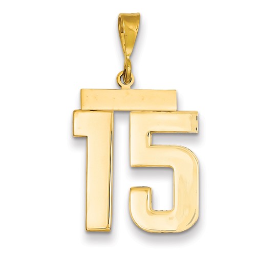 14k Yellow Gold Number 15 Pendant with Polished Finish 3/4in