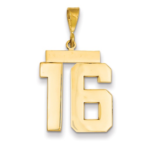 14k Yellow Gold Number 16 Pendant with Polished Finish 3/4in