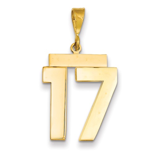 14k Yellow Gold Number 17 Pendant with Polished Finish 3/4in