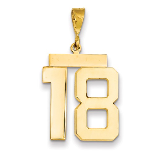 14k Yellow Gold Number 18 Pendant with Polished Finish 3/4in