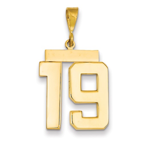14k Yellow Gold Number 19 Pendant with Polished Finish 3/4in