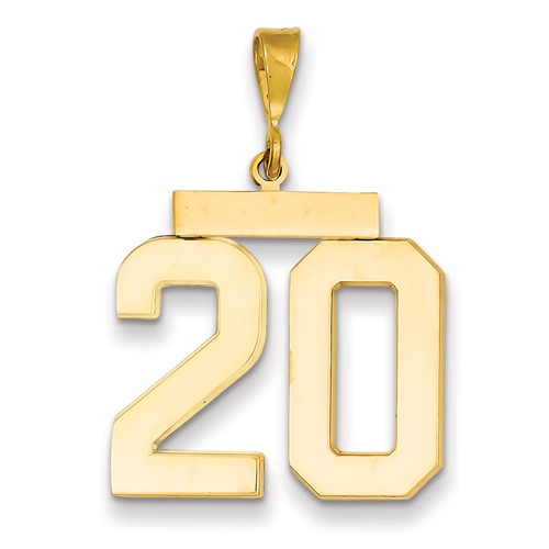 14k Yellow Gold Number 20 Pendant with Polished Finish 3/4in