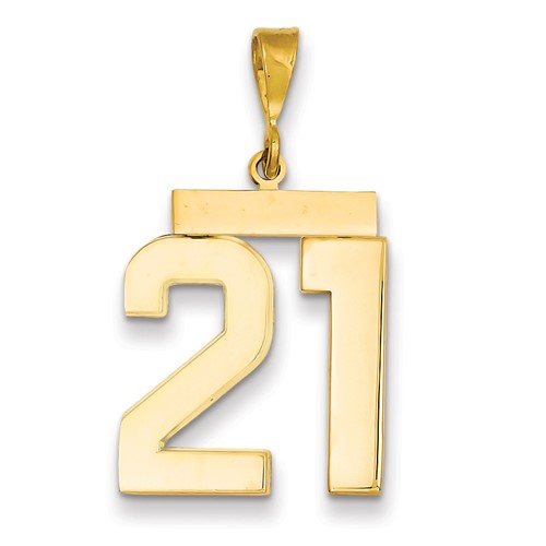 14k Yellow Gold Number 21 Pendant with Polished Finish 3/4in