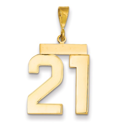 14k Yellow Gold Number 21 Pendant with Polished Finish 3/4in