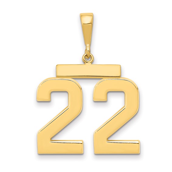 14k Yellow Gold Number 22 Pendant with Polished Finish 3/4in