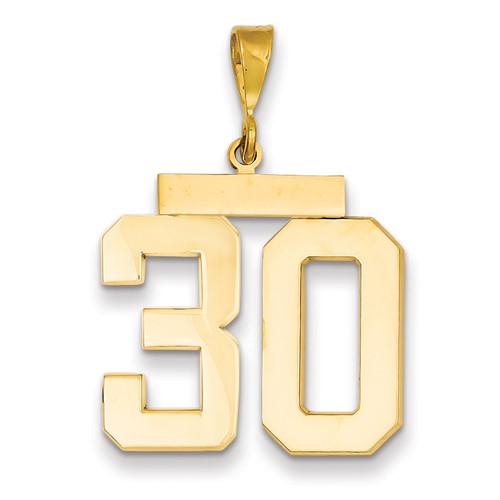 14k Yellow Gold Number 30 Pendant with Polished Finish 3/4in