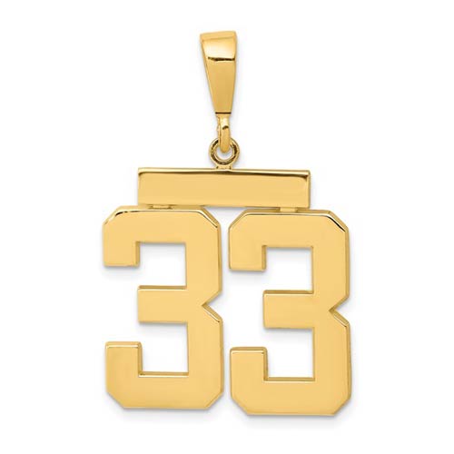 14k Yellow Gold Number 33 Pendant with Polished Finish 3/4in