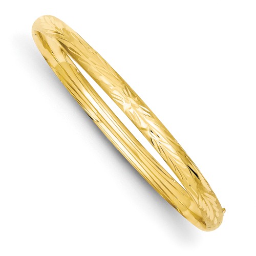 14k Yellow Gold 7.5in Florentine Hinged Bangle Bracelet 5mm