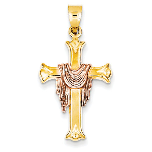 14k Yellow and Rose Gold 1in Draped Cross Pendant