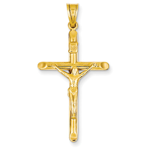 14kt Yellow Gold 1 3/8in INRI Hollow Crucifix Pendant