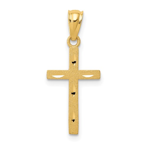 14k Yellow Gold 5/8in Satin Diamond-cut Cross Pendant