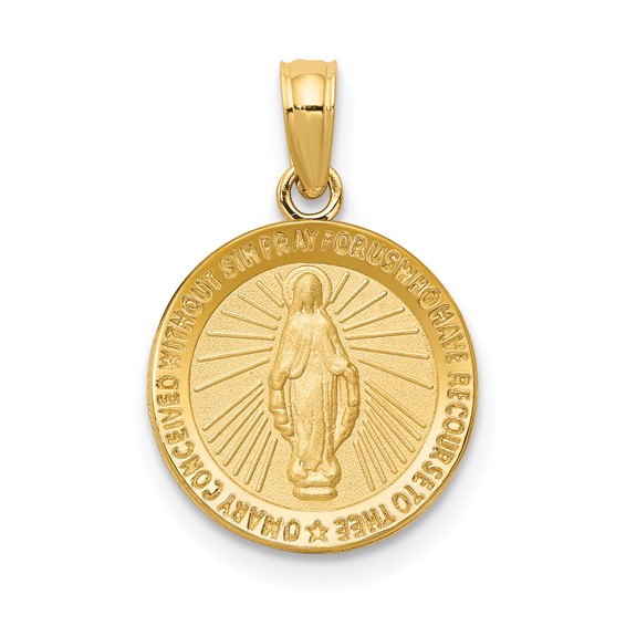 14kt Yellow Gold 1/2in Round Miraculous Medal Charm