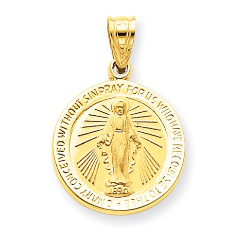 14kt Yellow Gold 1/2in Round Miraculous Medal Pendant