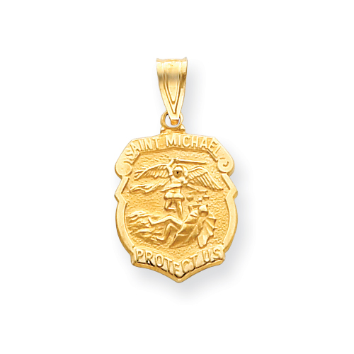 14k Yellow Gold 11/16in Saint Michael Medal Badge Pendant