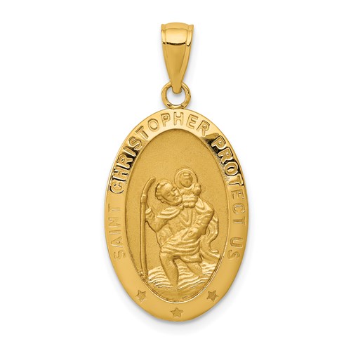 14kt Yellow Gold 7/8in Oval St Christopher Medal