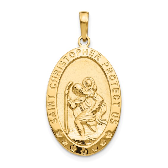 14kt Yellow Gold 1in Oval St Christopher Medal Pendant