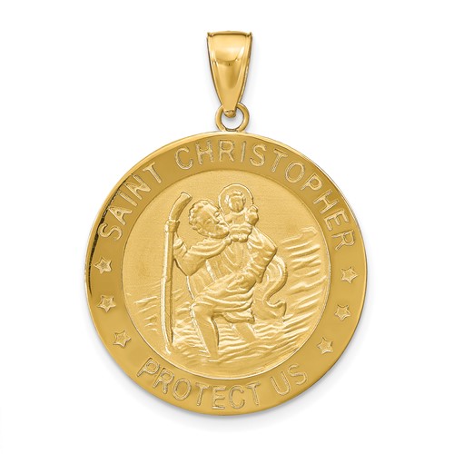 14k Yellow Gold 1in Saint Christopher Medal Pendant