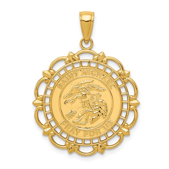 14k Yellow Gold Saint Michael Medal with Fancy Border 1in