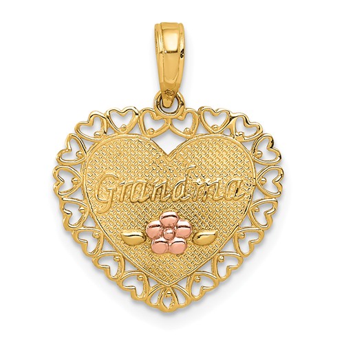 14k Two-Tone Grandma Heart Pendant 5/8in