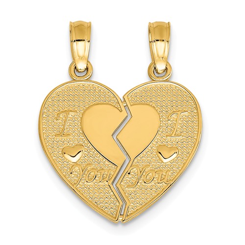 14k Yellow Gold I Love You Break-apart Heart Pendant