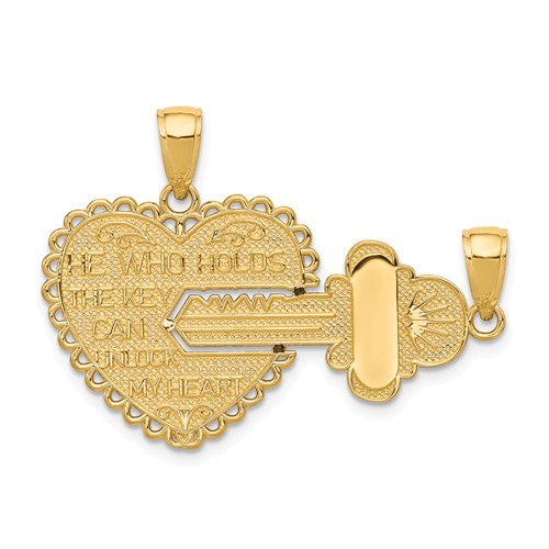 14k Yellow Gold Fancy He Who Holds the Key Unlocks My Heart Pendant