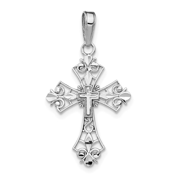 14kt White Gold 7/8in Filigree Cross Pendant