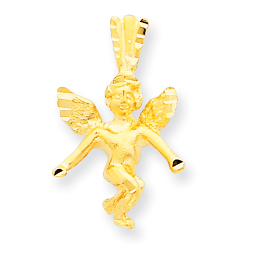 14kt Yellow Gold 9/16in Satin & Diamond-Cut Angel Charm
