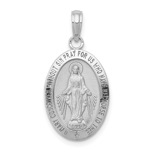 14kt White Gold 3/4in Hollow Miraculous Medal