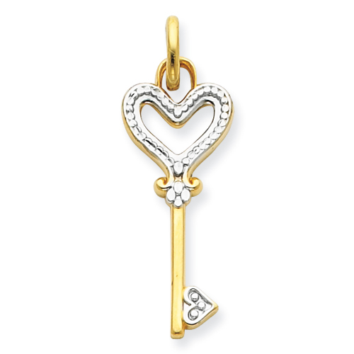 14kt Two-tone Gold 1in Heart Key Charm