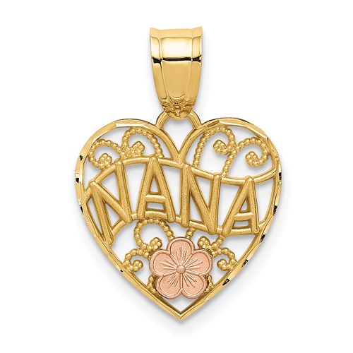 14k Two-tone Gold Heart Filigree Nana Charm 1/2in