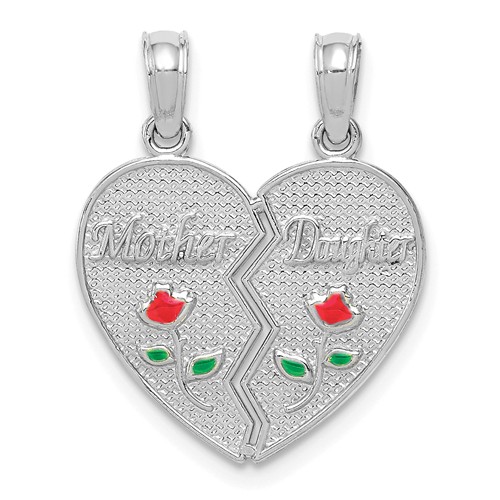 14k White Gold Enameled Mother Daughter Pendant