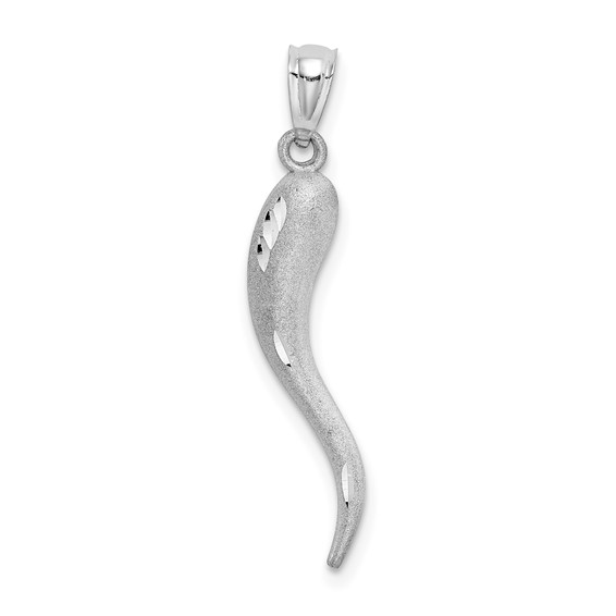 14kt White Gold 1in Diamond-cut Italian Horn Pendant