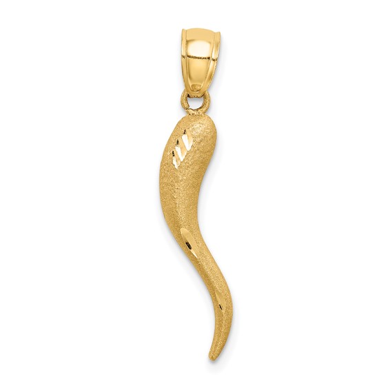 14kt Yellow Gold 1in Diamond-cut Italian Horn Pendant