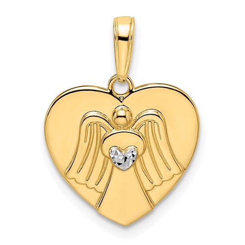 14k Yellow Gold and White Rhodium Diamond-cut Angel Heart Pendant