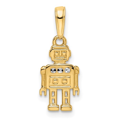 14k Yellow Gold and Rhodium Robot Pendant