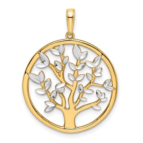 14k Yellow Gold and Rhodium Tree Of Life Pendant 1in