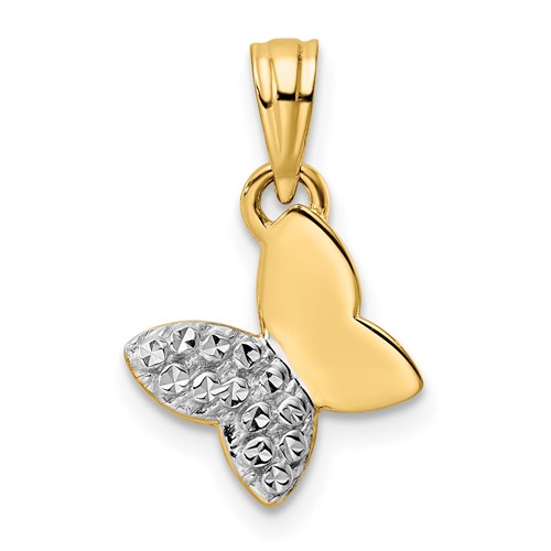 14k Yellow Gold and White Rhodium Diamond-cut Butterfly Pendant 1/2in