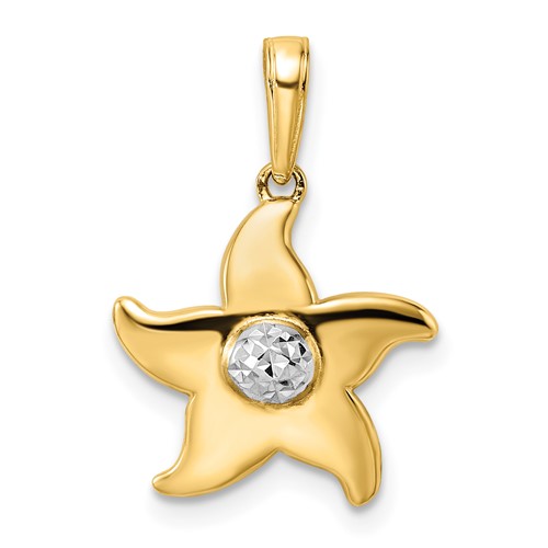 14k Yellow Gold and Rhodium Tiny Starfish Pendant